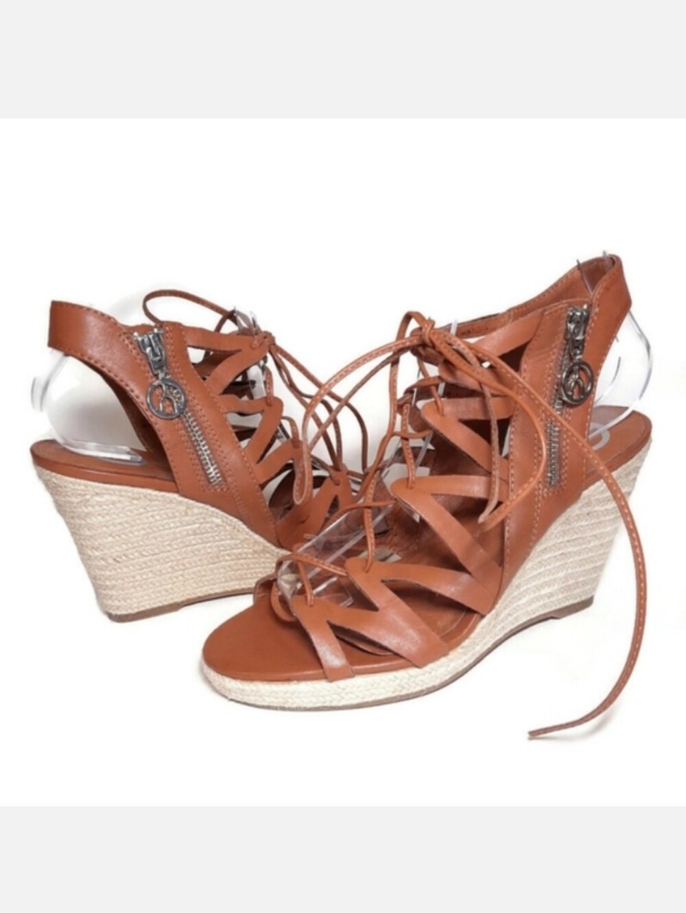 Wishbone Faux Leather Strappy Lace Up Espadrille Wedge Sandals Heels Shoes 7